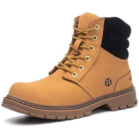 Men's Fashion Casual High-top Anti-smashing And Anti-penetration Labor Protection Shoes (Option: Yellow-47)