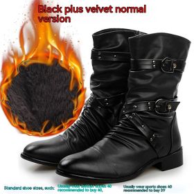 Men's High-top Leather Dr Martens Boots (Option: Black Plus Velvet-43)