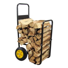 Firewood Log Cart Carrier - Outdoor or Indoor Black Steel Wood Rack Storage Mover - Rolling Wheeled Metal Dolly Hauler - Wood Moving Equipment (Color: as Pic)