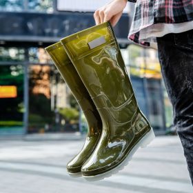 Men's Fashion Outer Wear High Tube Rubber Boots (Option: Green-44)