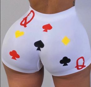Women's Skinny Print Shorts Yoga Pants (Option: White 1-XL)