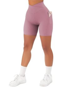 Women's Cross Sports Tight Short Belt Pockets (Option: Pink-L)